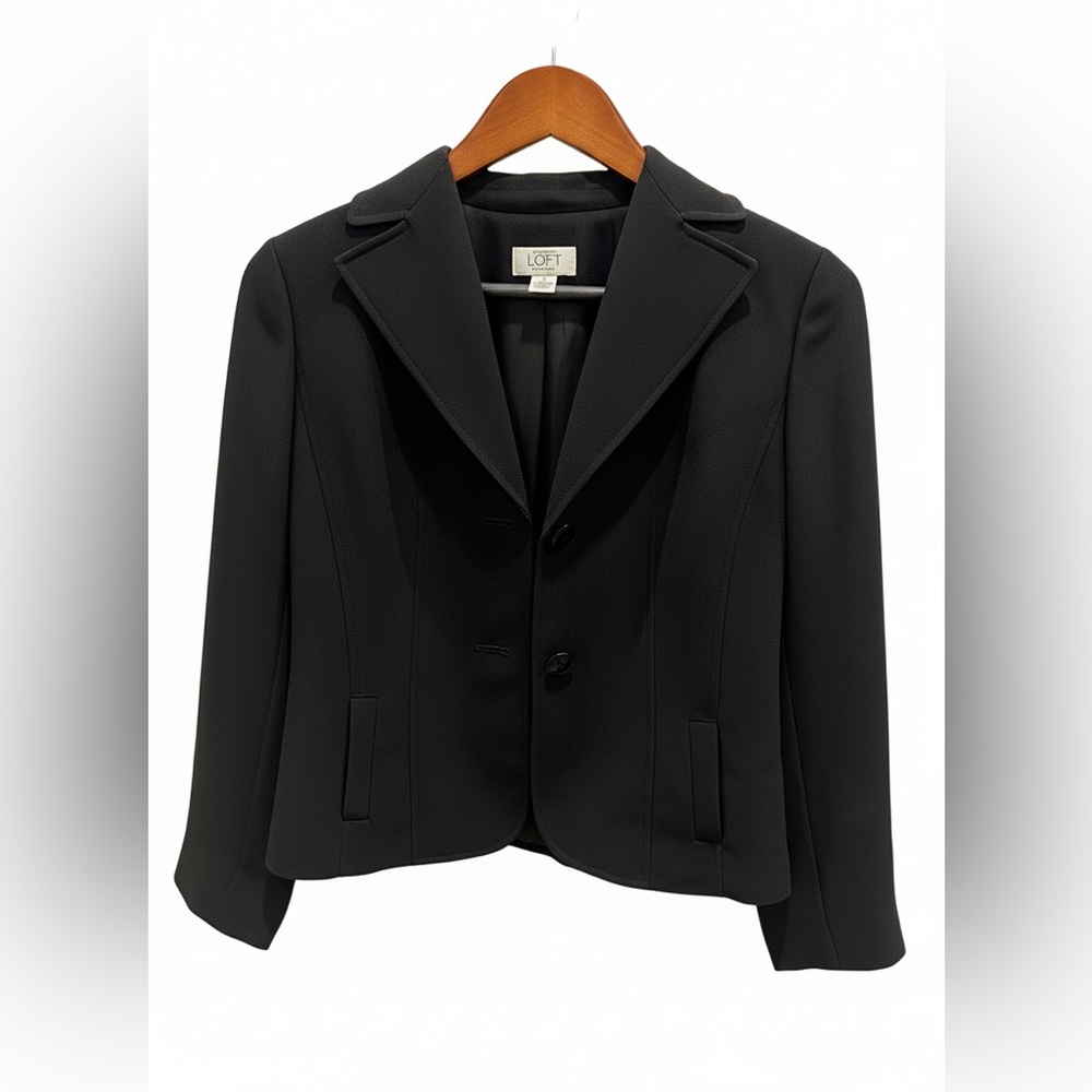 Ann Taylor LOFT Petite Black Suit Set Blazer & Wide-Leg Pants